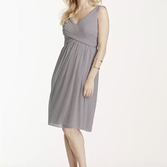 David’s Bridal Short Mesh Bridesmaid Dress with Cowl Back F16007 Mercury Gray 0 - Picture 15 of 16